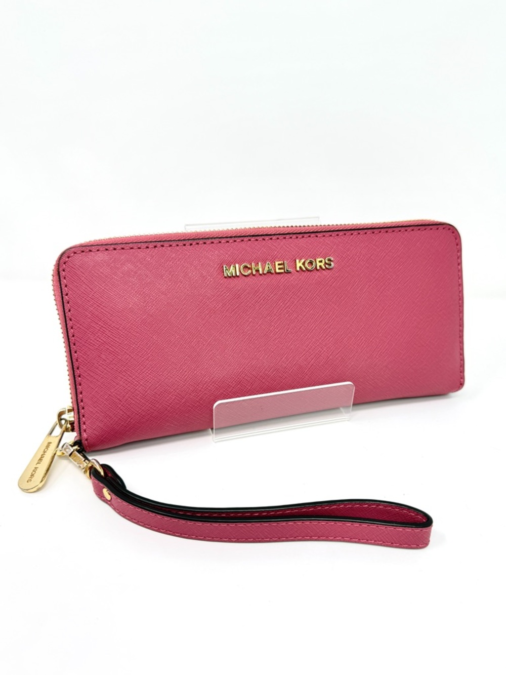 Michael Kors Jet Set Travel Continental Zip Around Leather Wallet Wristlet Mauve